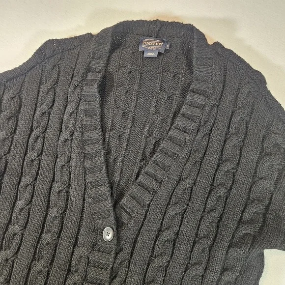Pendleton Wool Cardigan Sweater Shetland Fisherman V-Neck Women's Small Black - Picture 1 of 7